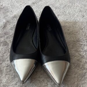 Michael Kors Black Flats with Metallic Silver Pointed Toe